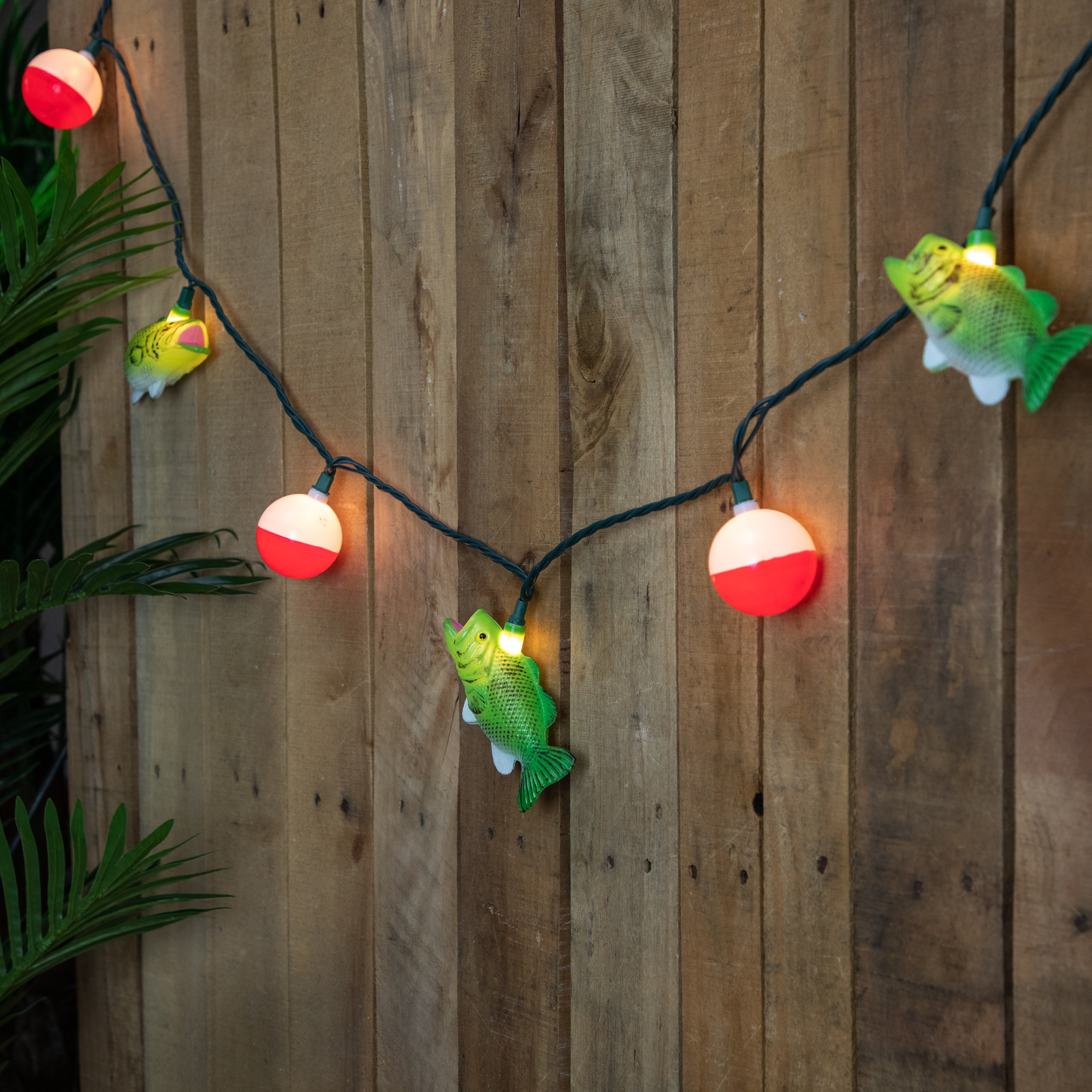 Northlight Bass Fish and Bobber Patio Light Set - 6' Green Wire - 10ct