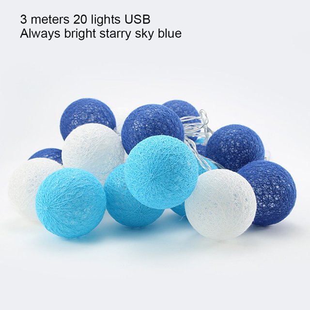 Light Ball Cotton Decoration String Light Hanging String Lamp for Party Wedding 3pcs Batteries Flashing Green