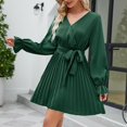 thumbnail image 4 of Gspmoly Robes d'Été pour Femmes, Mode Femmes Manches Longues Couleur Unie Col en V Jupe Courte Robe Décontractée Robes de Travail pour Femmes Liquidation, 4 of 7