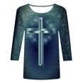 thumbnail image 4 of Xihbxyly Hauts pour Femmes Manches 3/4 T-shirt Imprimé Col Rond de Pâques Manches 3/4 Chandail Col Rond Articles en Liquidation, 4 of 4