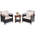 thumbnail image 1 of Patiojoy 3-Piece Patio Rattan Bistro Set Acacia Wood Frame Sofa and Side Table Beige, 1 of 6