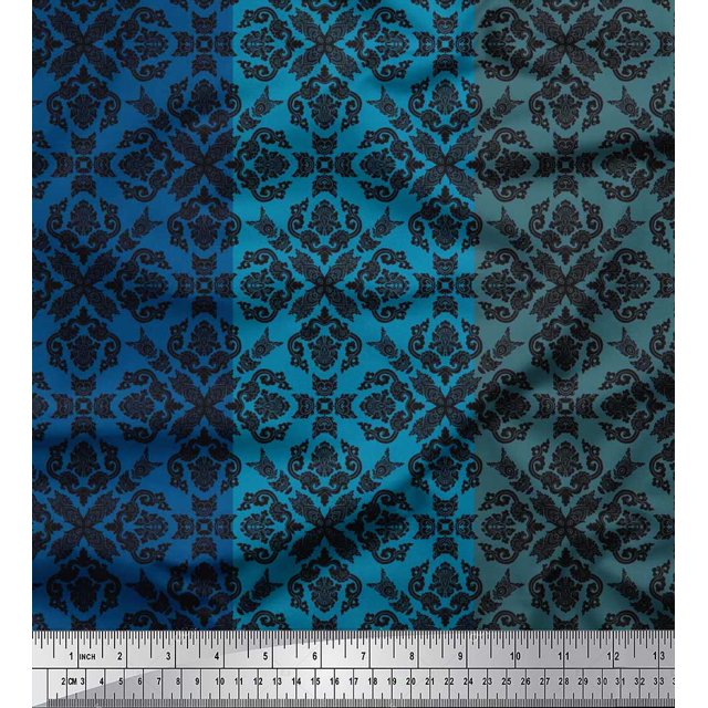 Soimoi Poly Georgette Fabric Stripe & Moroccan Damask Print Fabric by Yard 52 Inch Wide