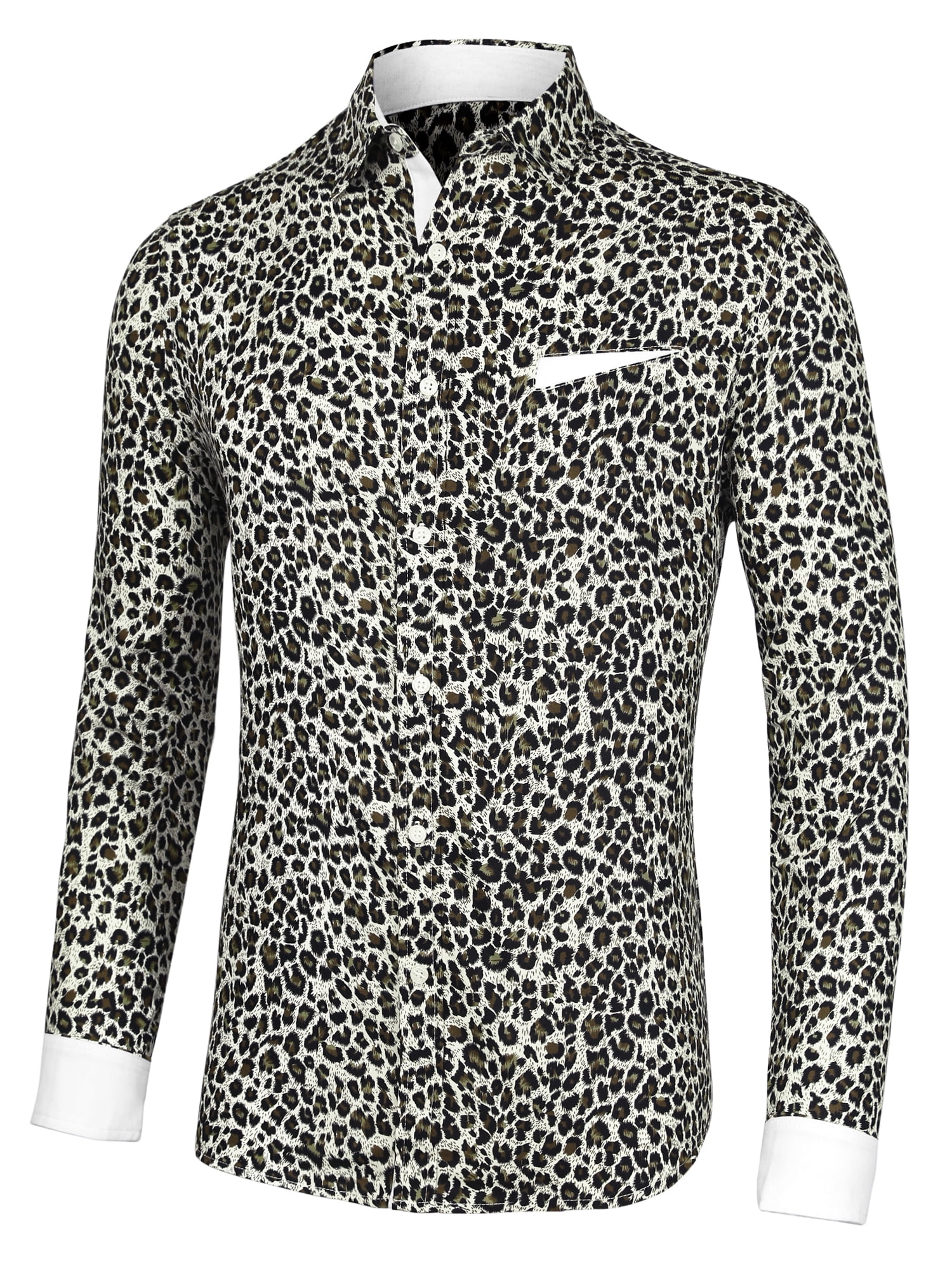 INSPIRE CHIC Chemise en Coton à Manches Longues Boutonnée à Imprimé Léopard Vintage pour Homme