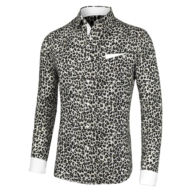 INSPIRE CHIC Chemise en Coton à Manches Longues Boutonnée à Imprimé Léopard Vintage pour Homme