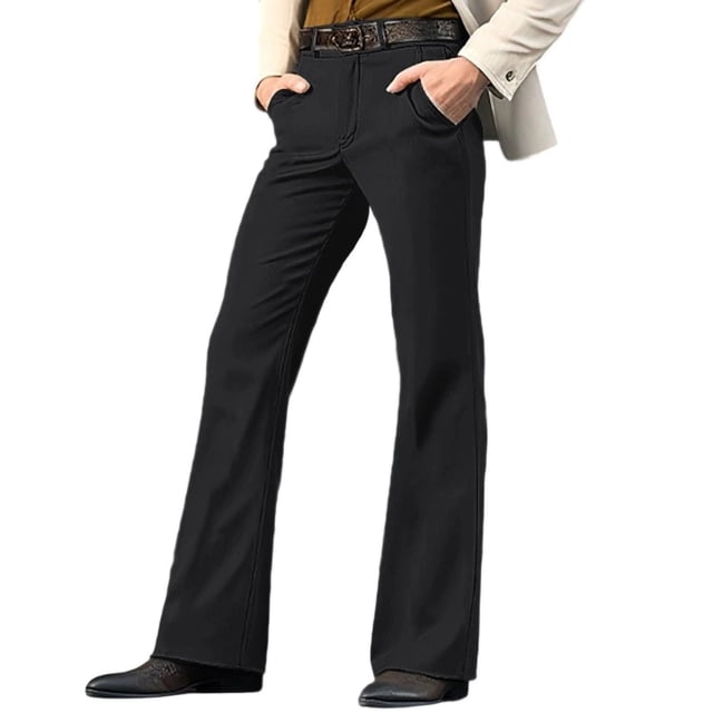 Mens Work Pants Men's Fashion Casual Flared Trousers Button Pocket Solid Color Pants Black M
