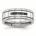 thumbnail image 1 of Bague CZ Noire à Rainures Polies en Acier Inoxydable 8 Dimensions, 1 of 7