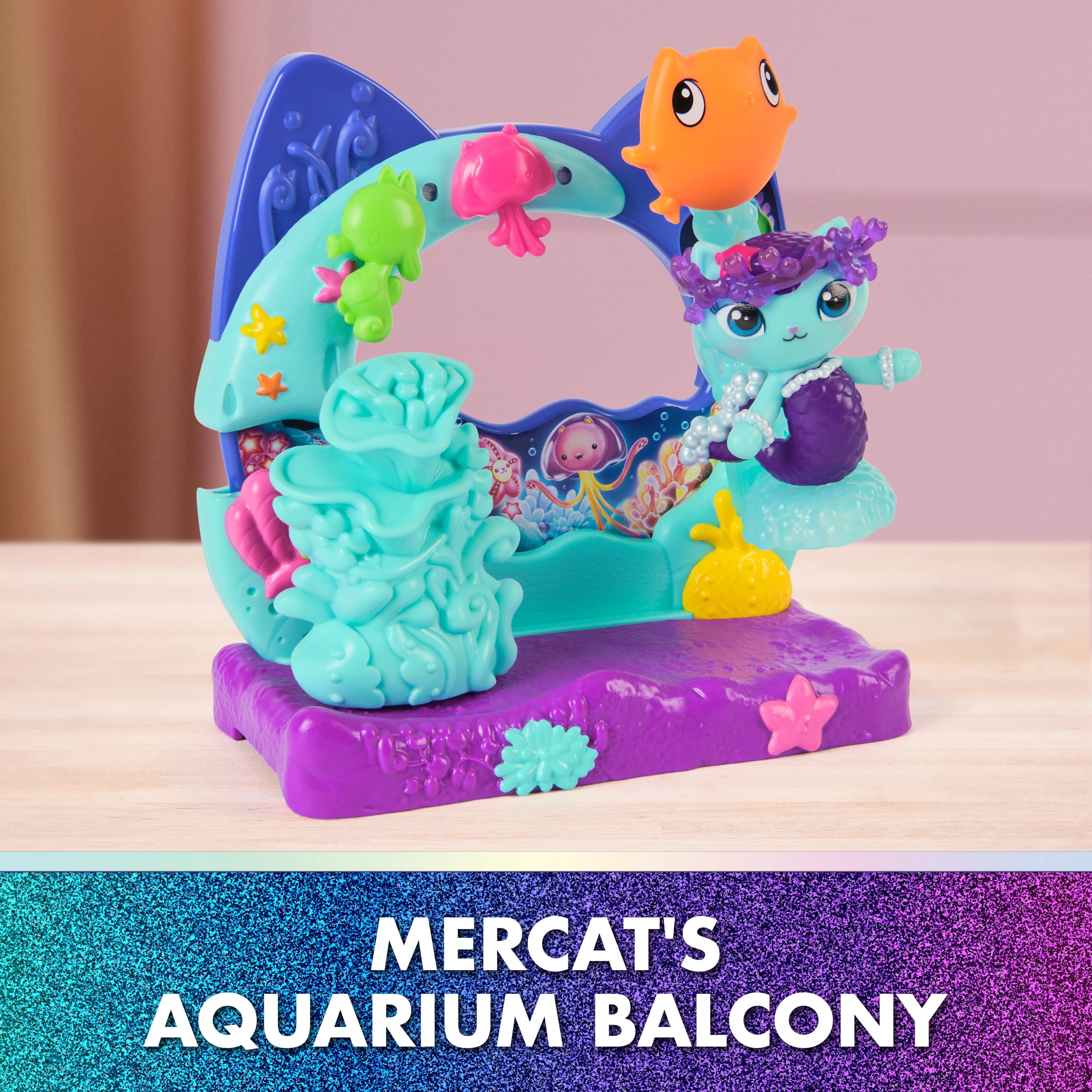 Gabby's Dollhouse: The Movie, Balcon Aquarium de Mercat, avec figurine et accessoires pour maison de poupée, jouets pour filles et garçons à partir de 3 ans
