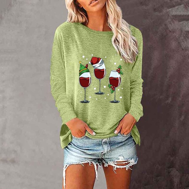 Blouses pour Femmes Chic Décontracté Femmes Décontracté Imprimé Noël Ample Manches Longues Col Rond Hauts Blouse pour Femmes en Liquidation