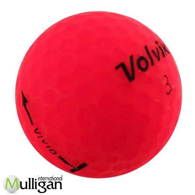 Mulligan - 60 Volvik Vivid - Matte - 4A Recycled Used Golf Balls, Red showing a close-up of a single red matte golf ball with black Volvik branding and the number 3, featuring a dimpled surface for aerodynamics, offering excellent tee-to-green distance, soft feel on all shots, and near-green control, made from meticulously sorted recycled balls preserving original condition, ideal for eco-conscious golfers.