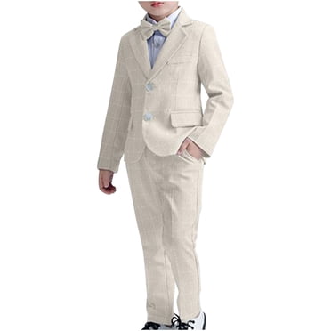 Yuyuzo Complets pour Garçons Ensemble 4 Pcs Veston à Carreaux Gilets Pantalons avec Nœud Papillon Coupe Ajustée Ensemble de Complet Formel pour Mariage Fête