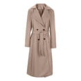 thumbnail image 3 of WRKEKC Women's Belted Trench Coat Long Length Button Front Solid Color Fall Casual Office Wear Transitional Layer Plus Size Available Khaki S, 3 of 6