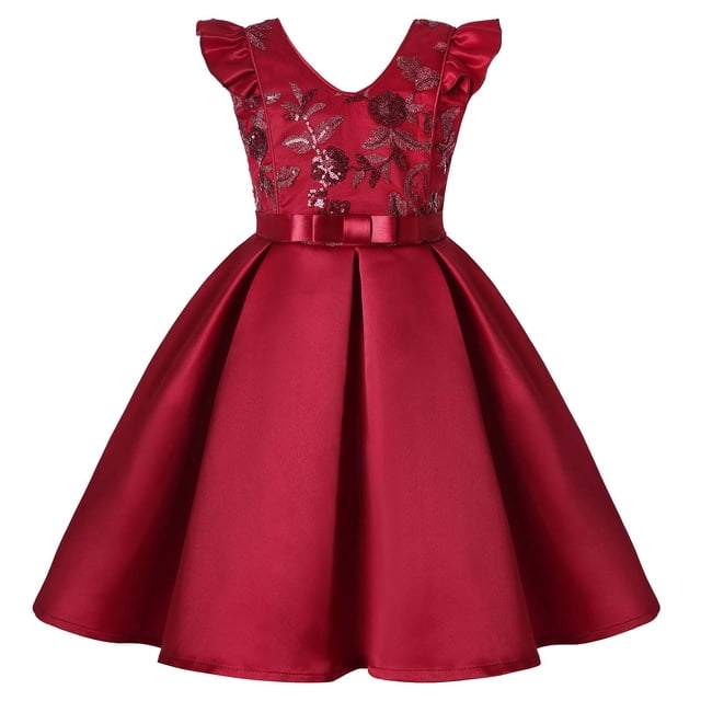 hoksml Robes d'Été, Robes pour Filles, Robe à Paillettes pour Enfants Jupe à Manches Volantées Robe Fille Festival Fête Robe Princesse Liquidation