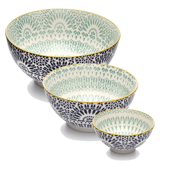 Paisley Bleu 3 Piece Bowl Set, 20cm, 15cm and 10cm
