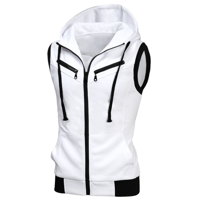 INSPIRE CHIC Men's Kangaroo Pocket Zip Up Drawstring Hoodie Vest