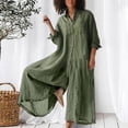 thumbnail image 2 of RKSTN Jumpsuits for Women Summer Casual Solid Color Cotton Linen Long Playsuit Zipper Short Sleeve Rompers, 2 of 6