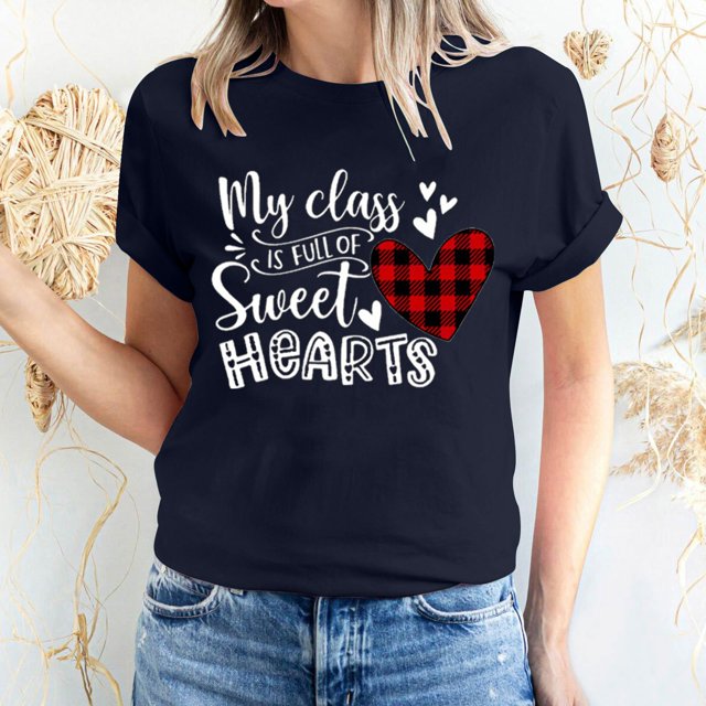Pisexur T-shirt de la Saint-Valentin Haut T-shirt de la Saint-Valentin pour Femme Amour Imprimé T-shirt à Manches Courtes Haut à Manches Courtes Col Rond Haut/chemise
