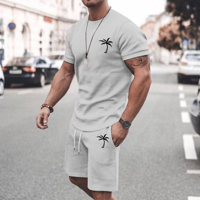 Men's Summer Tracksuit Casual Athletic Suit Short Sleeve O Neck Drawstring Waist Color Block Plus Size Set for Comfortable Active Wear