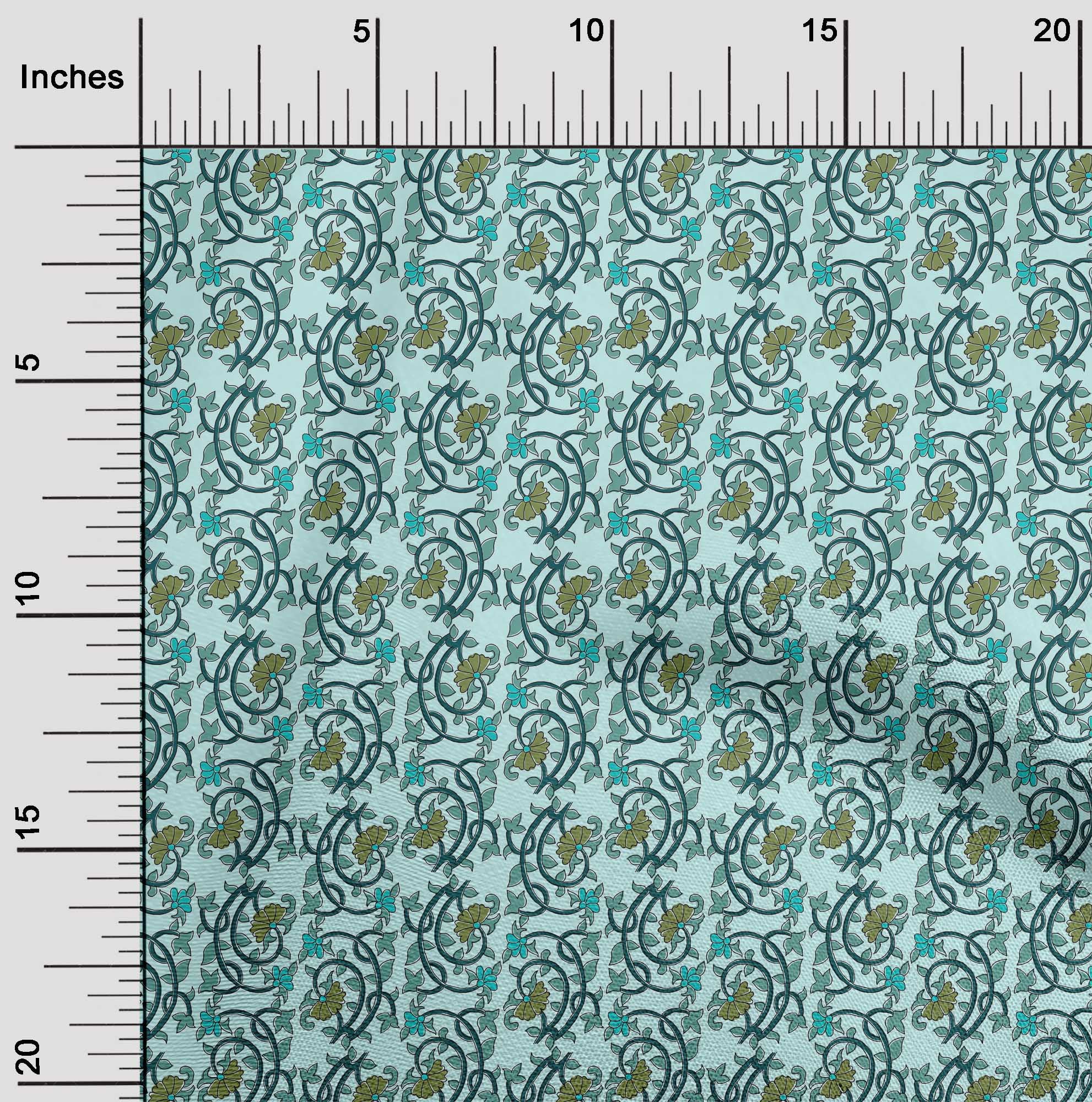 oneOone Cotton Poplin Fabric Leaves & Floral Block Print Fabric BTY 56 Inch Wide