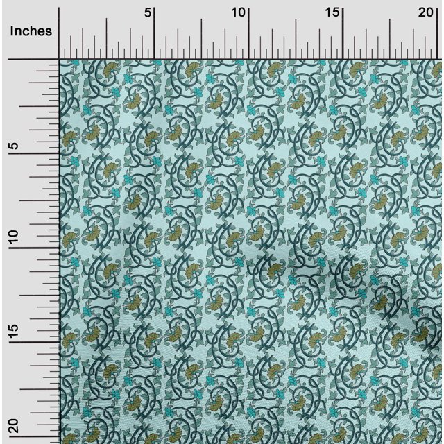 oneOone Cotton Poplin Fabric Leaves & Floral Block Print Fabric BTY 56 Inch Wide