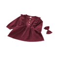 thumbnail image 3 of MesaSe Robe en Velours Côtelé à Volants Manches Longues Bandeau Robes Enfants Rouge Vin 6-12 Mois, 3 of 9