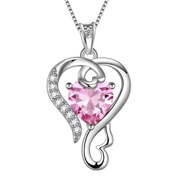 Beautlace 925 Sterling Silver Love Heart Pendant Necklace,October Birthstone Necklace for Women