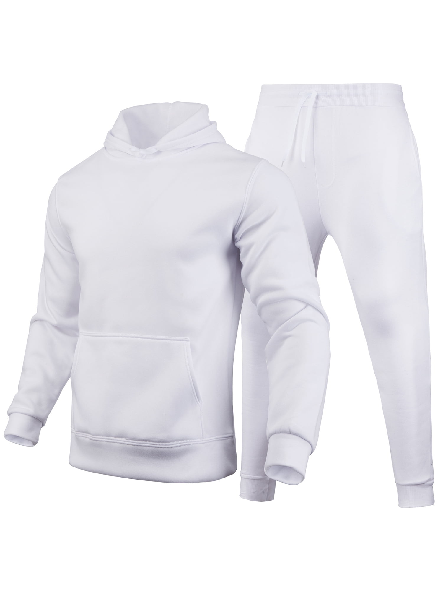 MAWCLOS Men Sweatsuit Hooded 2 Piece Jogging Suits Solid Color Tracksuit Set Sports Hoodies And Sweatpants White 2XL