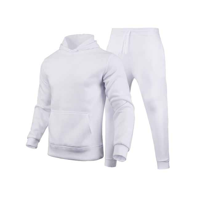Innerwin Tracksuit Set Solid Color Men Sweatsuit Sports Hooded Athletic 2 Piece Jogging Suits White XL