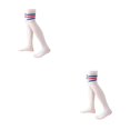 thumbnail image 4 of QualitChoice 1 Paire de Chaussettes Hautes pour Femmes 52 cm Style Preppy Antidérapantes pour Fête Cosplay Bleu Rouge Rayé 2Set, 4 of 6