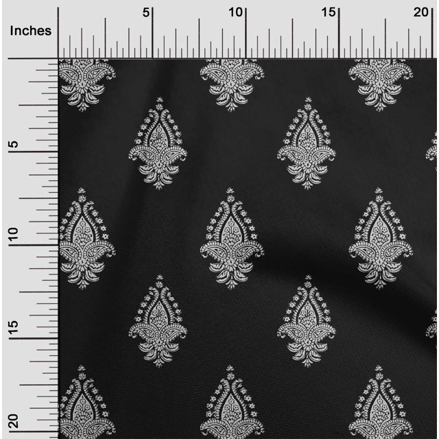 oneOone Silk Tabby Fabric Leaves|Floral & Paisley Block Printed Craft Fabric BTY 42 Inch Wide
