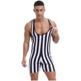 thumbnail image 3 of Zaldita Men's Striped Sleeveless Boxer Shorts Leotard Deep U Neck Racerback Slim Fit Rompers Black XL, 3 of 6