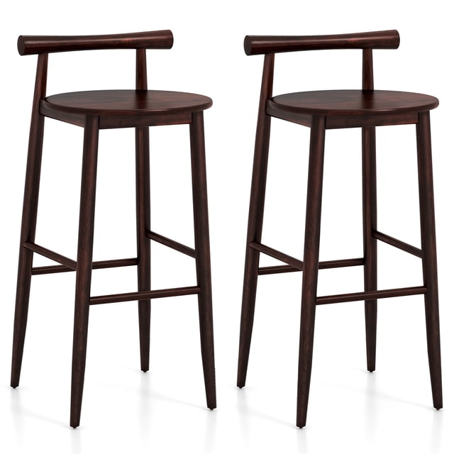 Gymax Bar Height Stools Set of 2 Bar Chair w/ Acacia Wood Frame Supporting Legs Brown