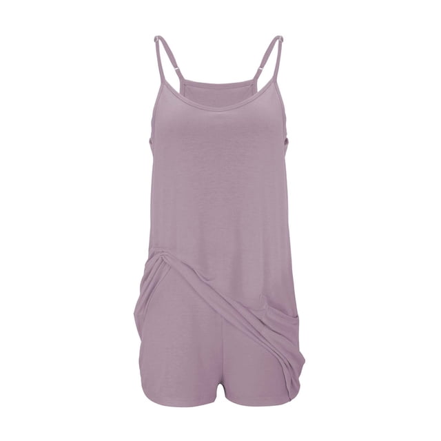 Yigetop Robe Athlétique avec Shorts! Combinaison-Short Décontractée Élégante Unie pour Femme à Double Poche avec Bretelles Réglables Gris G
