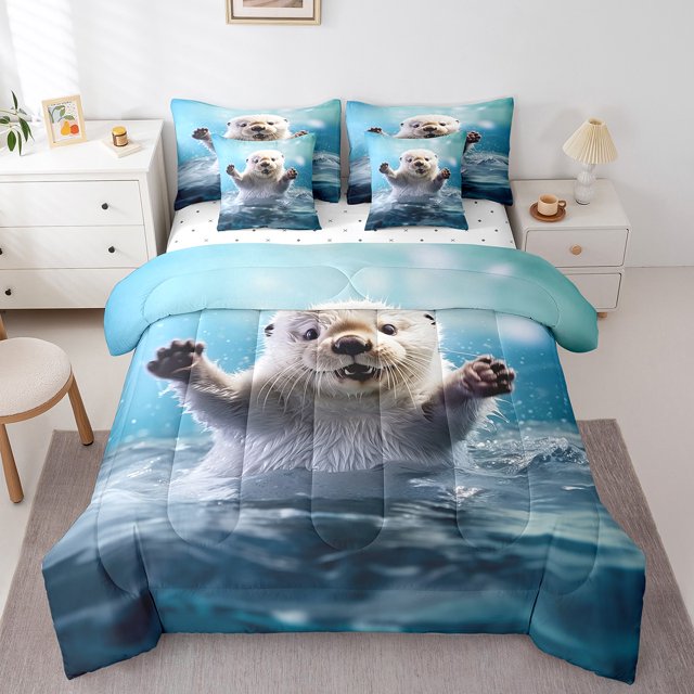 YST Ensemble de Literie 7 Pcs Dessin Animé Otter, Taille Complète, Polyester