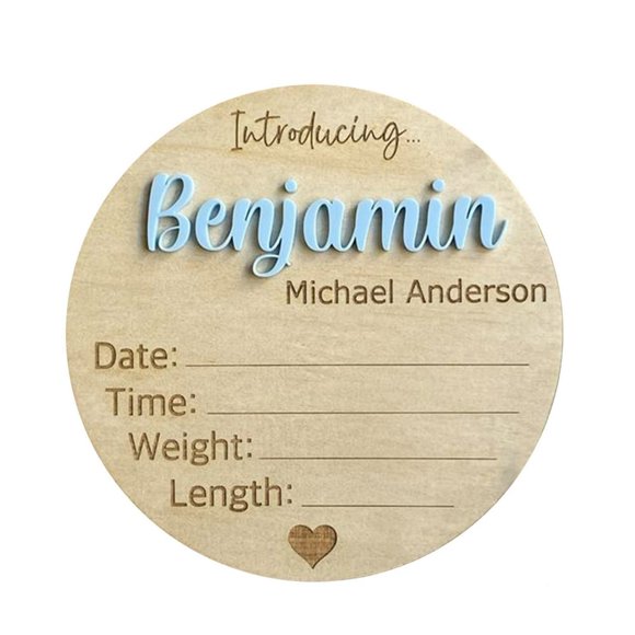 Birth Announcement Plaque Engraved Ornamental Cute Baby Name Reveal Sign Keepsake for Photo Props