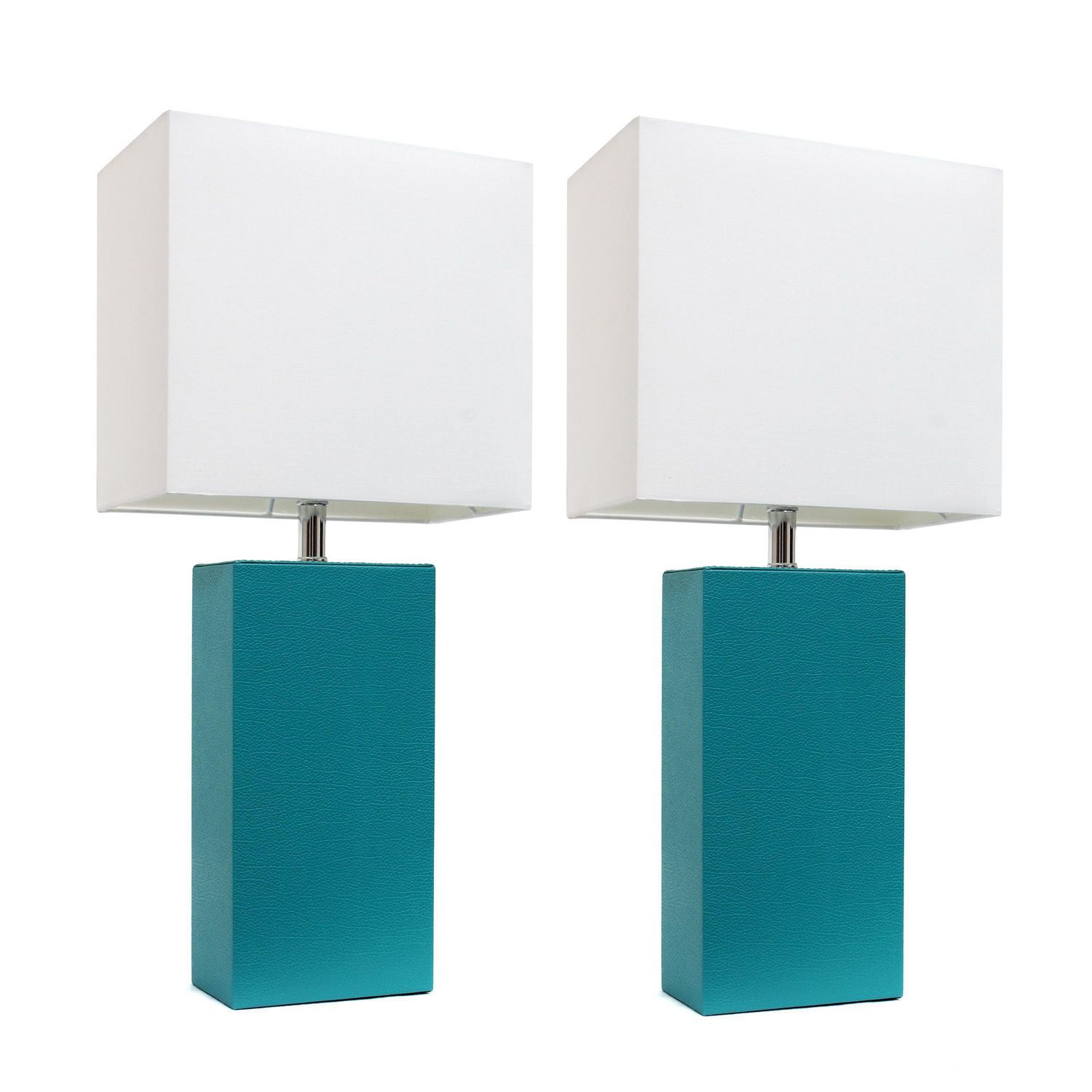 Designs élégants 2 Pack Lampes de table modernes en cuir avec abat-jour en tissu blanc, Teal