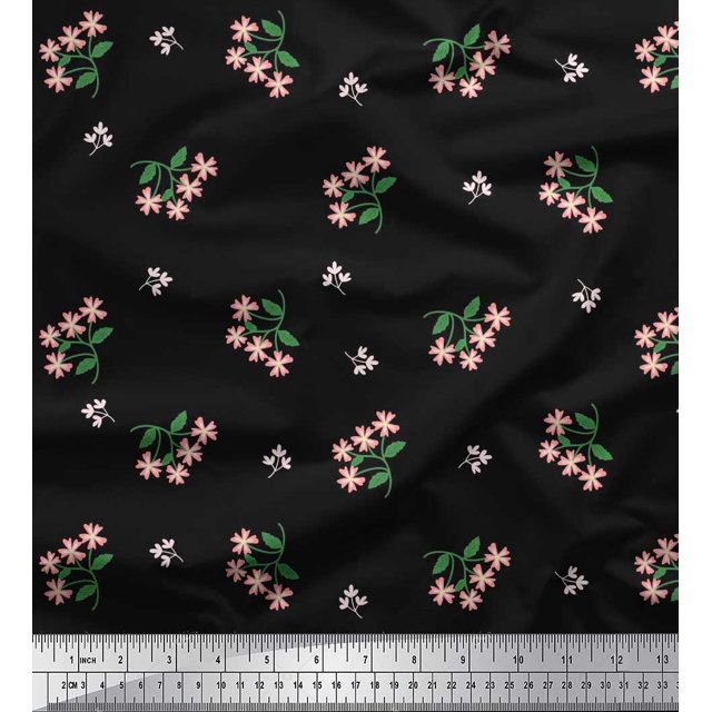 Soimoi Cotton Jersey Fabric Leaves & Wild Flower Floral Printed Fabric 1 Yard 58 Inch Wide