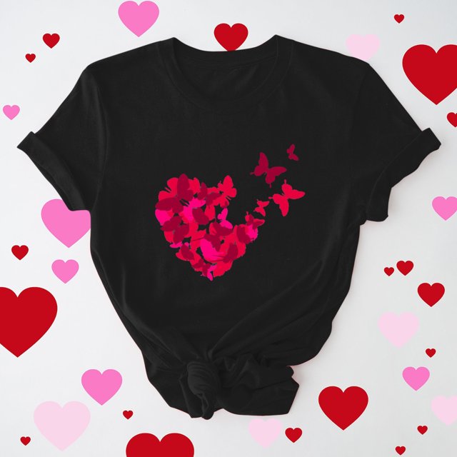 Meichang T-Shirts de la Saint-Valentin pour Femmes Imprimé Cœur Manches Courtes Col Rond Pull Ample Décontracté Tops de Vacances