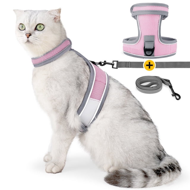 Cat Leash Double Reinforced Breakaway Cat Leash Breathable Reflective Pet Leash for Safe Walking and Training
