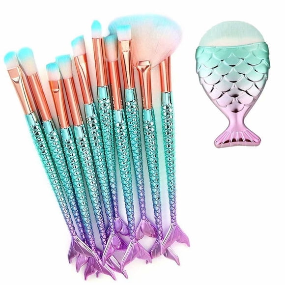 Pinceau de Maquillage Sirène, 11 Pcs Pinceau Professionnel Fond de Teint Cache-Cernes Pinceau Cosmétique Pinceau de Maquillage Ensemble de Pinceaux de Maquillage