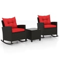 thumbnail image 2 of Costway Ensemble de 3 Pcs pour Terrasse en Osier à Bascule avec Table en Verre Trempé et Coussins Doux Extérieur Rouge, 2 of 8