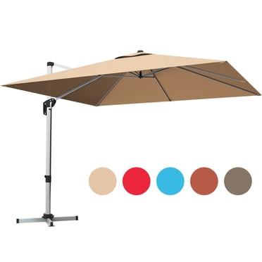 Gymax Parasol de Patio Suspendu Déporté Carré 10 Pieds Inclinaison 360 Degrés Beige