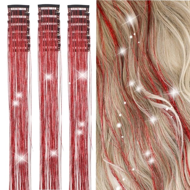 SUTENGDA 18 Pcs Guirlande de Cheveux à Clipser Extensions de Cheveux 19.6 Pouces Kit de Guirlande de Cheveux à Clipser Résistant à la Chaleur Scintillant Féerique Accessoires pour Cheveux pour Enfants Filles Femmes (Argent)