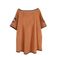 thumbnail image 4 of Blouses pour Femmes, T-Shirt Mode Décontracté Ample de Printemps Été pour Femmes, Couleur, Manches Courtes, Col Rond, Hauts Brodés, Blouse en Coton et Lin, 4 of 5