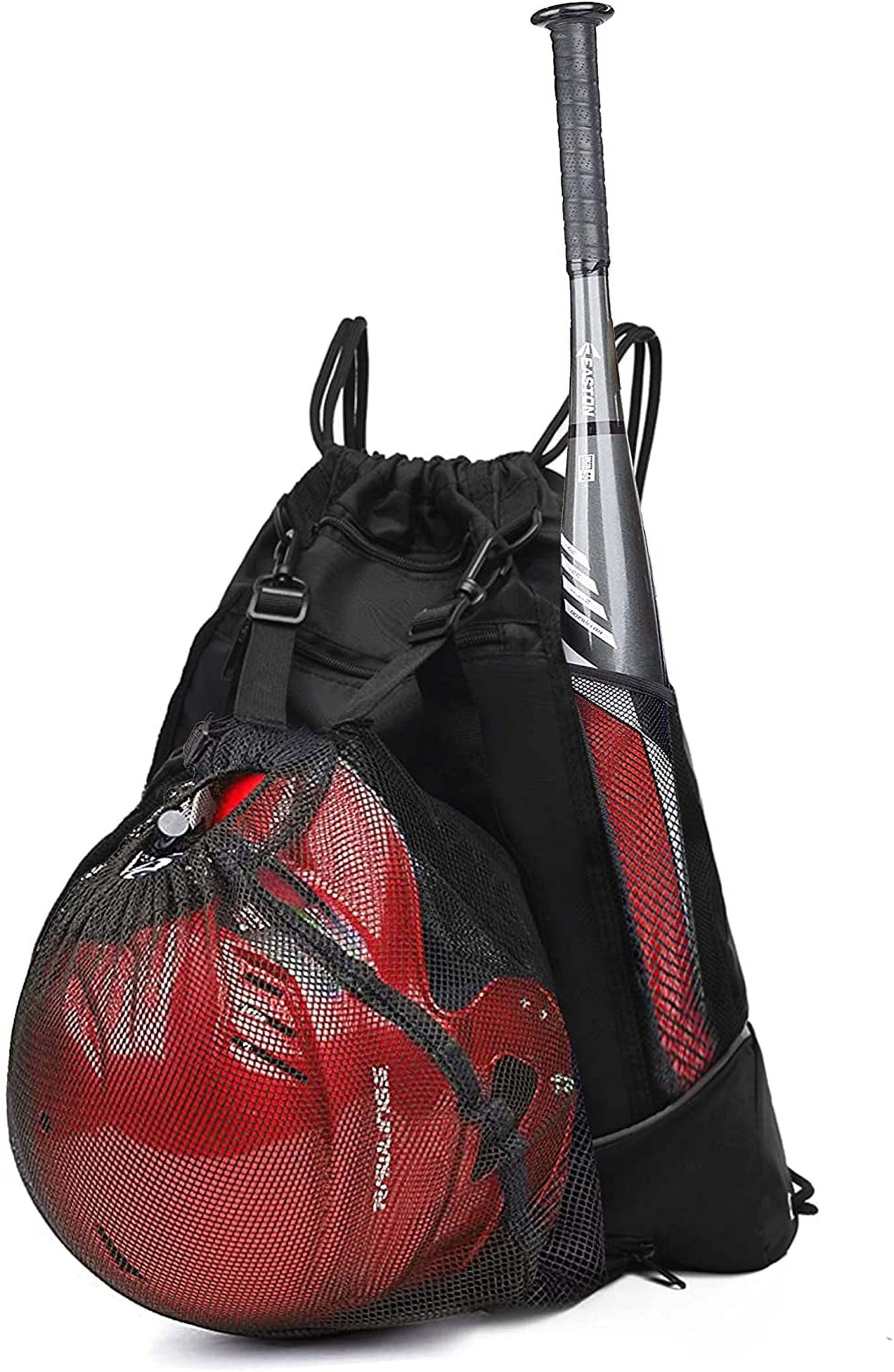 Drawstring Baseball Bag For Boys And Girls, Foldable Softball Backpack Gym Bag, T-Ball & Bat Bag With Detachable Ball Mesh Bag For Football Basketball Holds Bat, Helmet Holder, Gloves