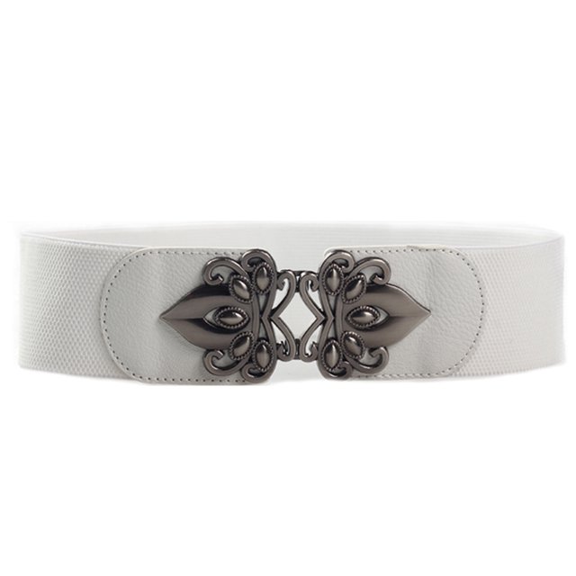 letairis Robe Rétro pour Femme à Grand Ceinture Élastique à la Taille Extensible avec Boucle Ceinture Blanche