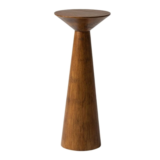 COZAYH Table d'Appoint Ronde Haute Martini pour Salons Ou Chambres, Noyer. Cette Table d'Accent Minimaliste Présente une silhouette Mince et Fuselée Fabriquée en Bois de Pin Massif avec une Riche Finition Noyer Qui Met en Valeur le grain de Bois Naturel. Mesurant 9,84 x 9,84 x 22,83 Pouces, Elle Est Idéale pour les Espaces Compacts Ou comme Piédestal Décoratif dans les Grandes Pièces. la Table Supporte jusqu'à 50 Livres, la Rendant Adaptée à l'Exposition de Lampes, vases, Plantes Ou sculptures.