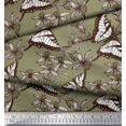 thumbnail image 2 of Soimoi Green Georgette Viscose Fabric Flower & Butterfly Decor Fabric Printed BTY 42 Inch Wide, 2 of 5