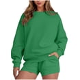 thumbnail image 3 of HAiming Ensemble 2 Pcs pour Femmes Chandail Col Rond Chandails en Molleton et Shorts Surdimensionnés Amples, 3 of 5