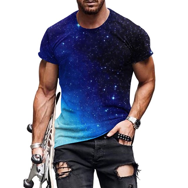 Bellella T-shirt Homme Col Rond T-Shirts Manches Courtes Hauts d'Été Mode Blouse Imprimée Numérique 3D Pull Style O TG