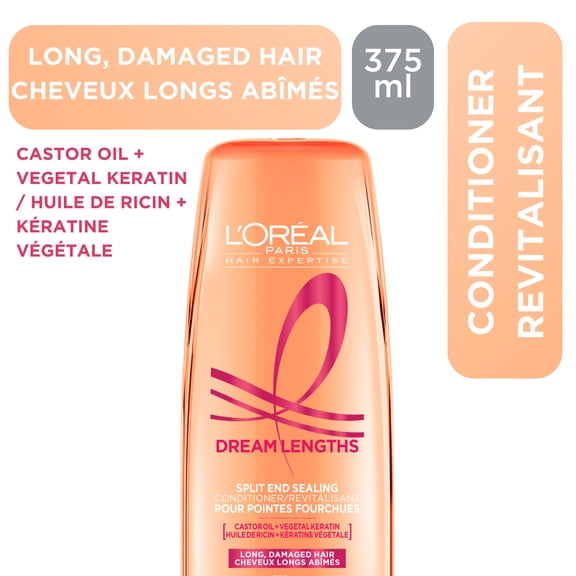 L'Oréal Paris Hair Expertise Dream Lengths Split End Sealing Conditioner, With Castor Oil and Vegetal Keratin for Long, Damaged Hair, 375ml
